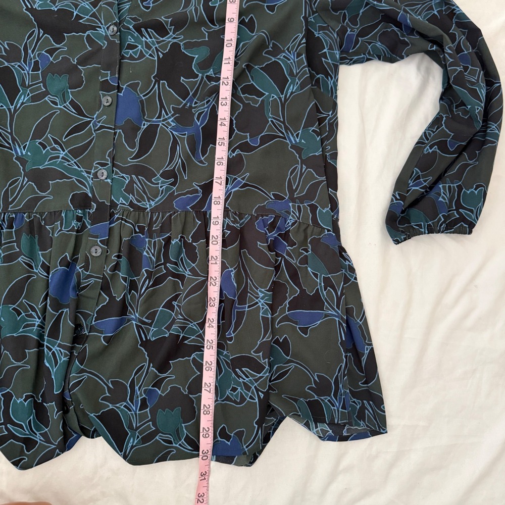 LOGO Lori Goldstein Green Floral Fairy Print Button Down Tunic Top Plus Size 1X - Picture 4 of 7